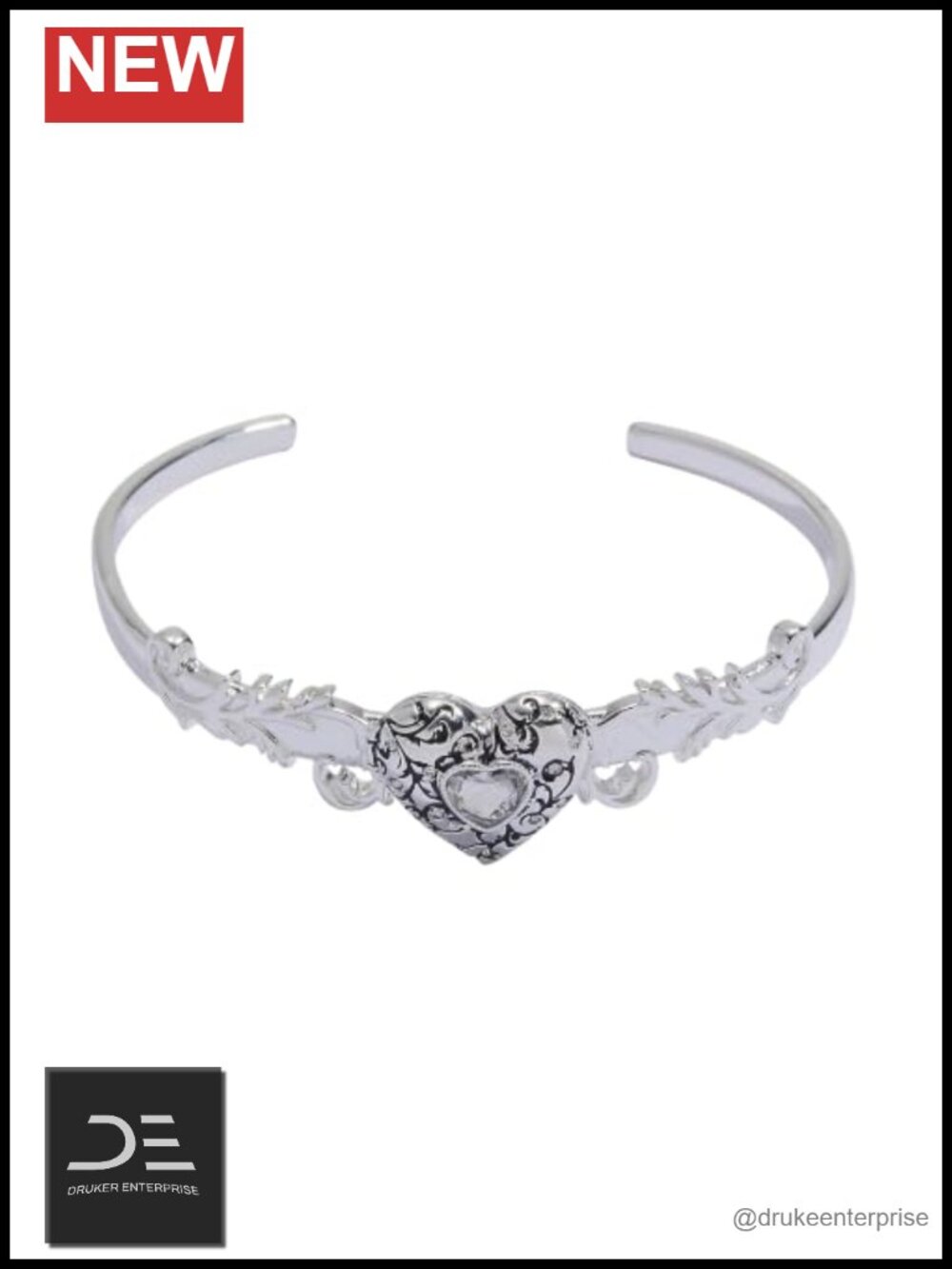 Silver-Plated Brass Locket Cuff Bracelet with Crystal Accents